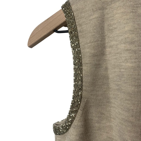 Dana Buchman gold sleeveless layering sweater with gold beads 100% merino wool - Picture 8 of 11